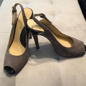 Gray suede with black accent heels
